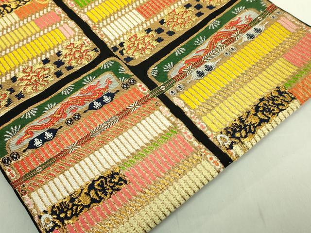平和屋本店●極上　六通柄　本袋帯　龍村平蔵柄　源氏鎧　黒地　金銀糸　逸品　DZAB6248kh6