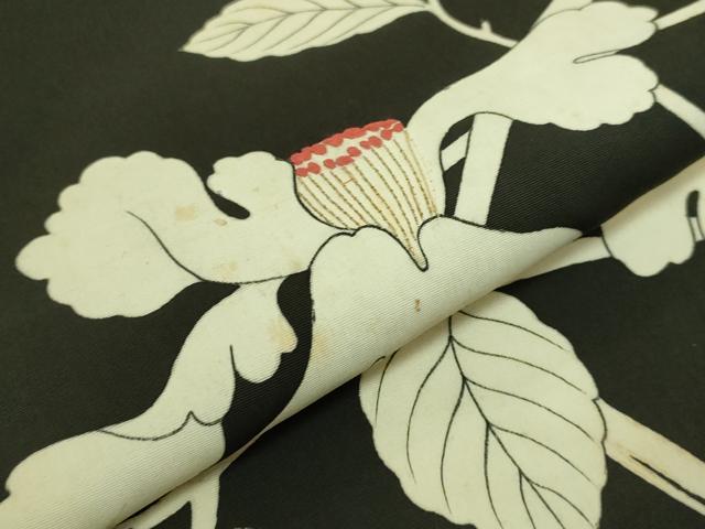 平和屋本店●極上　京都祇園の老舗　ぎをん齋藤　塩瀬　九寸名古屋帯　刺繍　枝花文　黒地　逸品　DZAB6255kh6