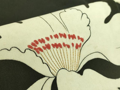 平和屋本店●極上　京都祇園の老舗　ぎをん齋藤　塩瀬　九寸名古屋帯　刺繍　枝花文　黒地　逸品　DZAB6255kh6