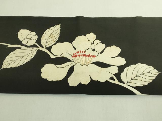 平和屋本店●極上　京都祇園の老舗　ぎをん齋藤　塩瀬　九寸名古屋帯　刺繍　枝花文　黒地　逸品　DZAB6255kh6