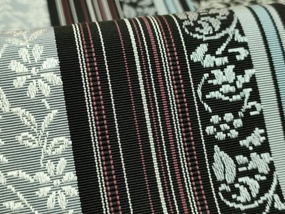 平和屋着物●極上　本場筑前博多織　八寸名古屋帯　葡萄唐草間道　黒地　逸品　DZAB6260kh6