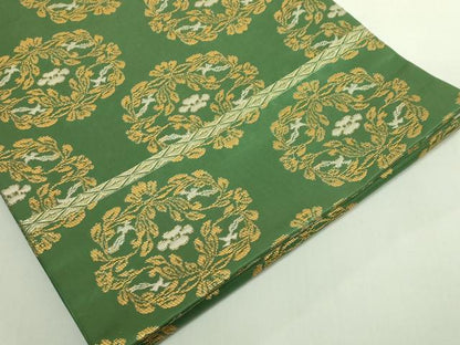 平和屋着物●極上　龍村晋謹製　全通柄袋帯　天平花葉丸文錦　常磐色地　金銀糸　逸品　DZAB6270kh6