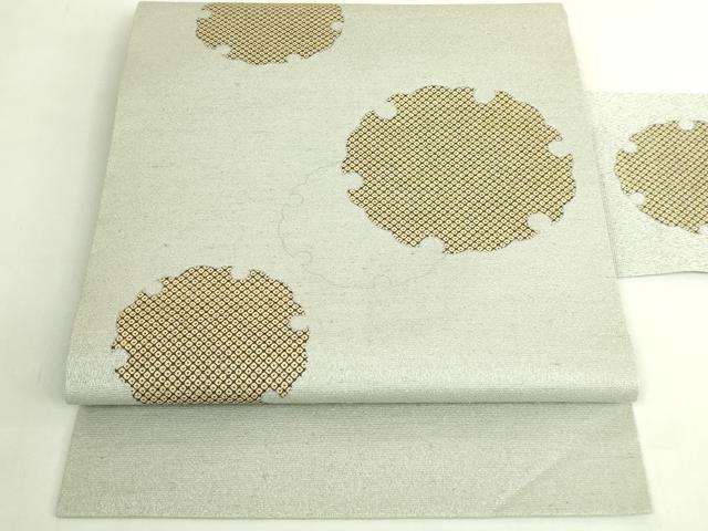 平和屋着物●極上　九寸名古屋帯　紬地　雪輪鹿の子文　金彩　逸品　DZAB6276kh6