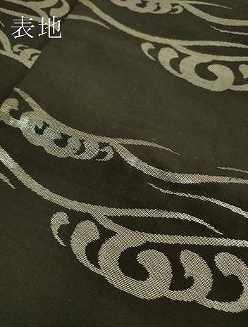 平和屋本店●極上　アンティーク　大正ロマン　丸帯　引き抜き帯　手刺繍　立波に鳥　憲法黒茶色地　銀糸　逸品　DZAB6281kh6