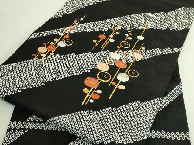 平和屋着物●極上　銀座きしや　九寸開き名古屋帯　駒刺繍　絞り　光琳菊　黒地　金糸　逸品　DZAB6283kh6