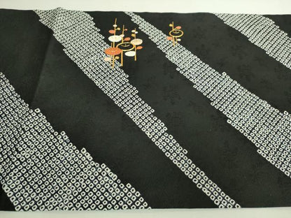 平和屋着物●極上　銀座きしや　九寸開き名古屋帯　駒刺繍　絞り　光琳菊　黒地　金糸　逸品　DZAB6283kh6