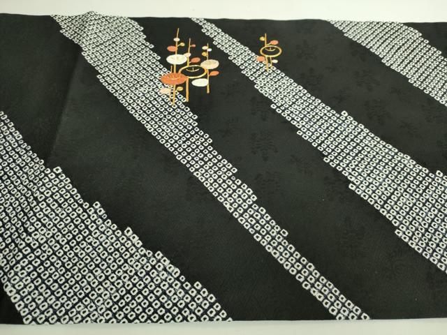 平和屋着物●極上　銀座きしや　九寸開き名古屋帯　駒刺繍　絞り　光琳菊　黒地　金糸　逸品　DZAB6283kh6