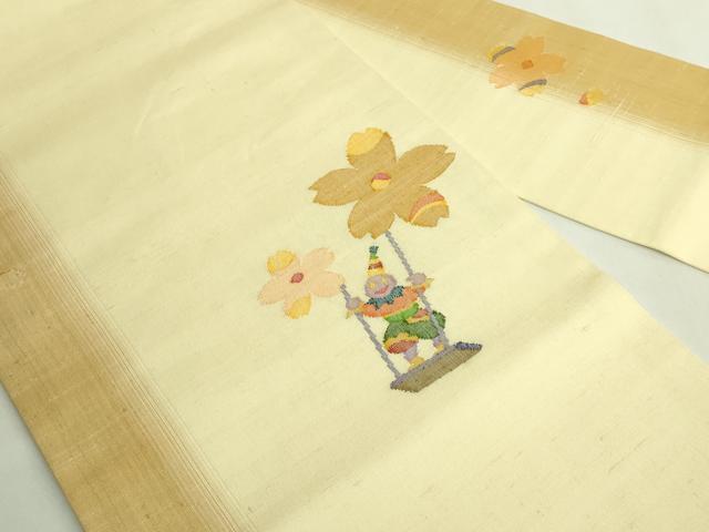 平和屋着物●極上　九寸名古屋帯　紬地　舞桜　ピエロ　ブランコ　逸品　DZAB6285kh6
