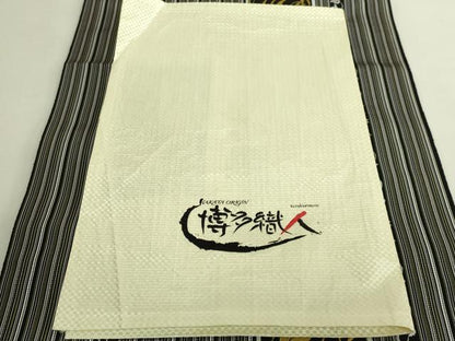 平和屋着物●極上　博多織人　黒木織物　本場筑前博多帯　八寸名古屋帯　唐草間道　黒地　博多金ラベル　証紙付き　逸品　DZAB6290kh6