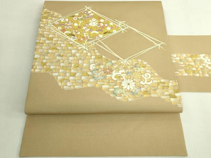 平和屋本店●極上　塩瀬　九寸名古屋帯　宝尽くし花文　金彩　逸品　DZAB6296kh6