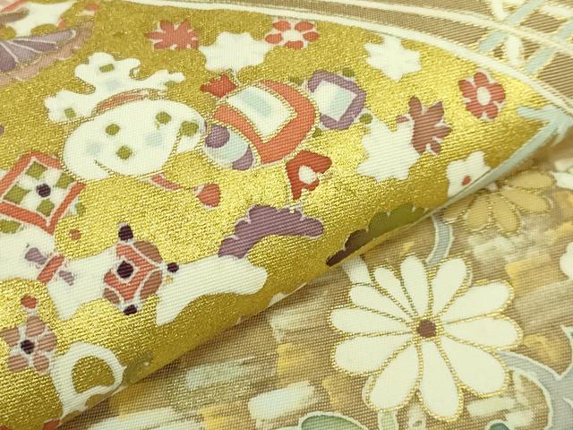 平和屋本店●極上　塩瀬　九寸名古屋帯　宝尽くし花文　金彩　逸品　DZAB6296kh6