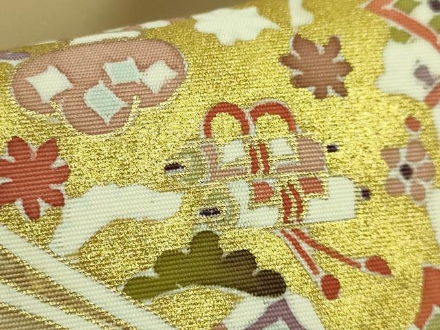 平和屋本店●極上　塩瀬　九寸名古屋帯　宝尽くし花文　金彩　逸品　DZAB6296kh6