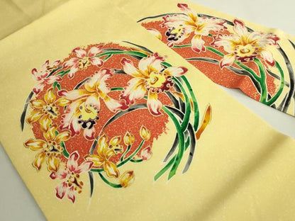 平和屋本店●超希少　染彩芸術の巨匠　皆川月華　塩瀬　九寸名古屋帯　刺繍　胡蝶蘭　金糸　逸品　DZAB6297kh6