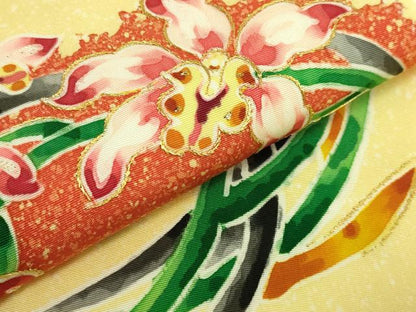 平和屋本店●超希少　染彩芸術の巨匠　皆川月華　塩瀬　九寸名古屋帯　刺繍　胡蝶蘭　金糸　逸品　DZAB6297kh6
