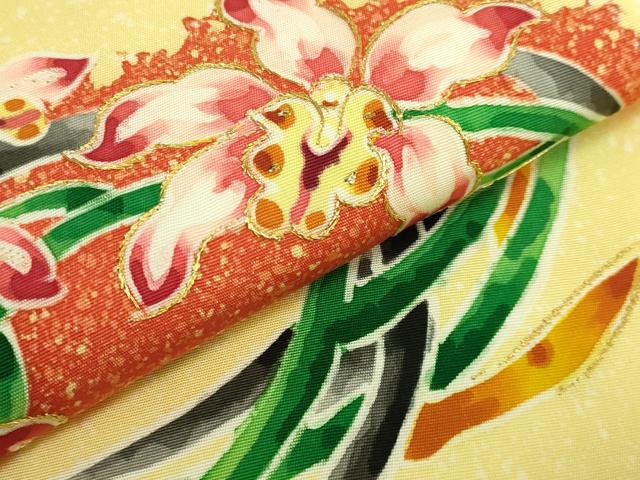 平和屋本店●超希少　染彩芸術の巨匠　皆川月華　塩瀬　九寸名古屋帯　刺繍　胡蝶蘭　金糸　逸品　DZAB6297kh6