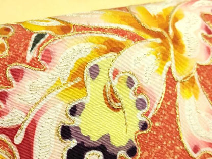 平和屋本店●超希少　染彩芸術の巨匠　皆川月華　塩瀬　九寸名古屋帯　刺繍　胡蝶蘭　金糸　逸品　DZAB6297kh6