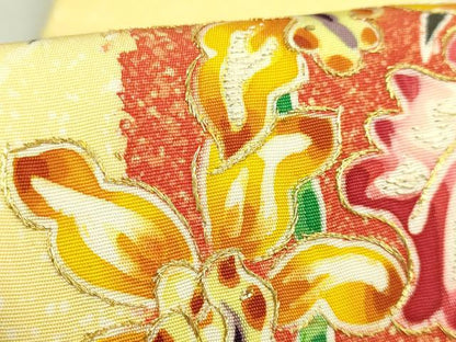 平和屋本店●超希少　染彩芸術の巨匠　皆川月華　塩瀬　九寸名古屋帯　刺繍　胡蝶蘭　金糸　逸品　DZAB6297kh6