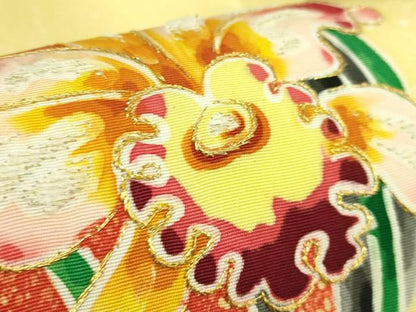 平和屋本店●超希少　染彩芸術の巨匠　皆川月華　塩瀬　九寸名古屋帯　刺繍　胡蝶蘭　金糸　逸品　DZAB6297kh6