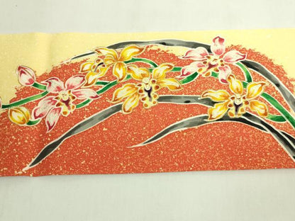 平和屋本店●超希少　染彩芸術の巨匠　皆川月華　塩瀬　九寸名古屋帯　刺繍　胡蝶蘭　金糸　逸品　DZAB6297kh6