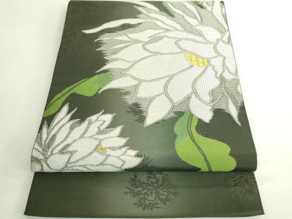 平和屋本店●極上　桝屋高尾　太鼓柄　本袋帯　草花文　仙斎茶色地　逸品　DZAB6298kh6