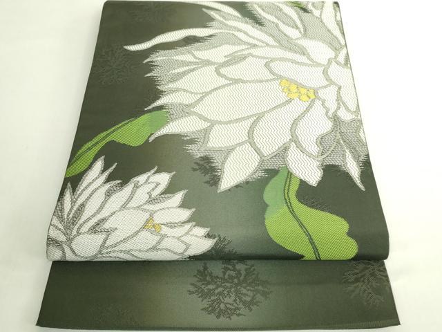 平和屋本店●極上　桝屋高尾　太鼓柄　本袋帯　草花文　仙斎茶色地　逸品　DZAB6298kh6