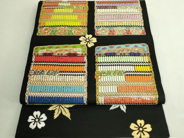 平和屋本店●最高級　龍村平蔵製　太鼓柄　本袋帯　威毛錦　黒地　金銀糸　逸品　DZAB6300kh6