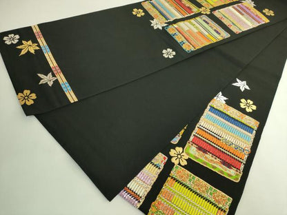 平和屋本店●最高級　龍村平蔵製　太鼓柄　本袋帯　威毛錦　黒地　金銀糸　逸品　DZAB6300kh6