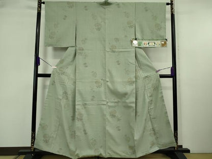 平和屋本店●極上　本場結城紬 重要無形文化財 奥順謹製　100亀甲　飛び亀甲柄　宝尽くし　山葵色地　証紙付き　逸品　未使用　DZAB6303kh6