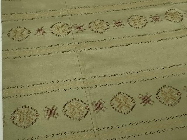平和屋本店●極上　本場琉球　南風原花織　手織　訪問着　紬　大城永光作　横段文　黄海松茶色地　証紙付き　逸品　DZAB6306kh6