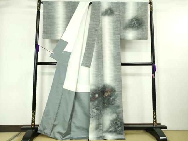 平和屋本店●極上　訪問着　紬地　作家物　手描き　龍　暈し染め　金彩　逸品　DZAB6307kh6