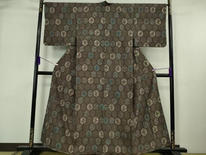 平和屋着物●極上　伝統工芸士　七代目　吉澤与市　紬　絞り　亀甲花文　証紙付き　逸品　未使用　DZAB6308kh6