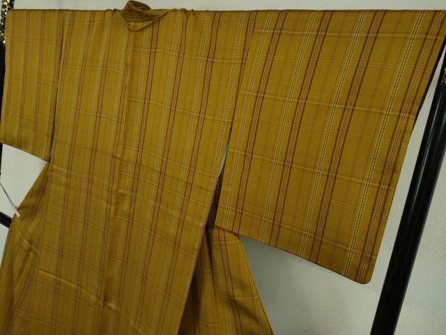 平和屋本店●極上　本場黄八丈　まるまなこ　紬　格子　逸品　DZAB6310kh6