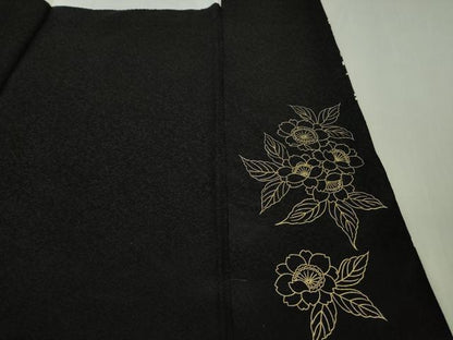 平和屋本店●最高級　工芸染織　むら田　訪問着　総手刺繍　枝垂れ花　黒地　金糸　たとう紙付き　逸品　DZAB6311kh6