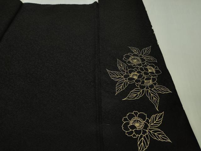平和屋本店●最高級　工芸染織　むら田　訪問着　総手刺繍　枝垂れ花　黒地　金糸　たとう紙付き　逸品　DZAB6311kh6