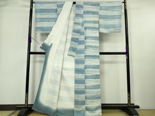 平和屋本店●極上　京都祇園の老舗　ぎをん齋藤　小紋　横段文　たとう紙付き　逸品　未使用　DZAB6314kh6