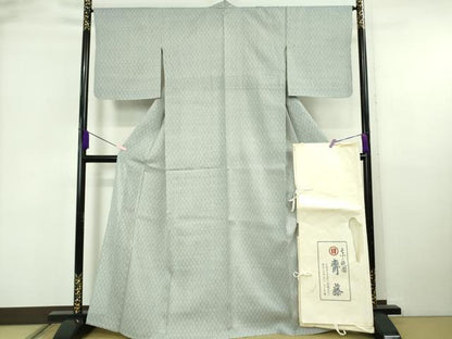 平和屋本店▽極上　京都祇園の老舗　ぎをん齋藤　紬　単衣　網目文　秘色色地　たとう紙付き　逸品　未使用　DZAB6317kh6