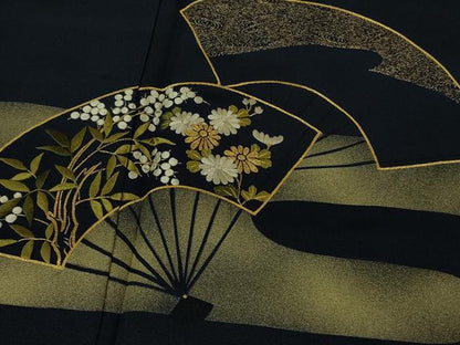 平和屋着物●極上　訪問着　駒刺繍　エ霞　扇面花文　濃藍色地　金彩　逸品　DZAB6319kh6