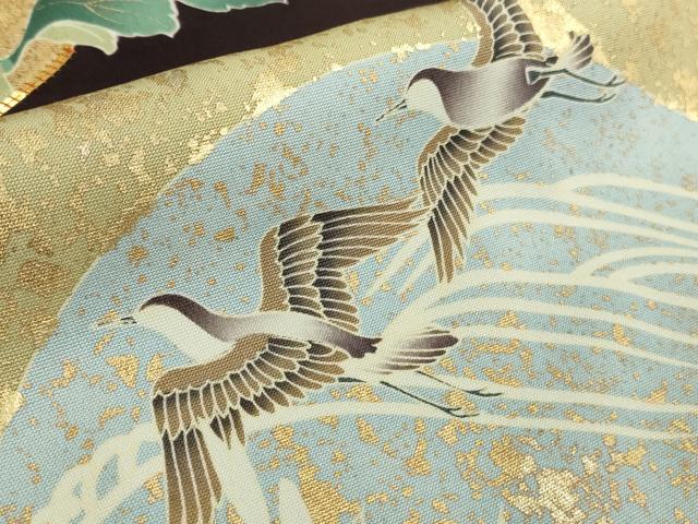 平和屋本店●極上　振袖　駒刺繍　四季花鳥丸文　濃い桑の実色地　暈し染め　金彩　逸品　DZAB6320kh6