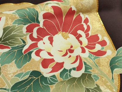 平和屋本店●極上　振袖　駒刺繍　四季花鳥丸文　濃い桑の実色地　暈し染め　金彩　逸品　DZAB6320kh6