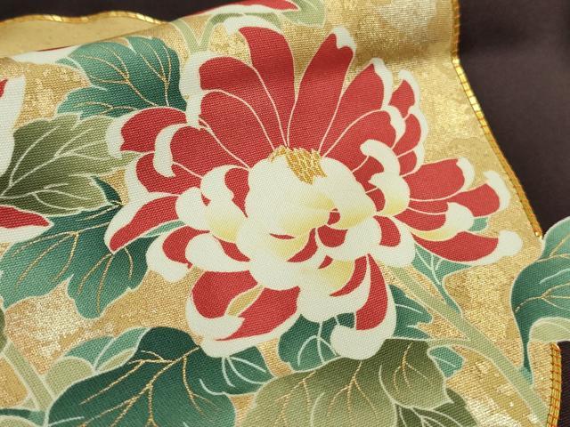 平和屋本店●極上　振袖　駒刺繍　四季花鳥丸文　濃い桑の実色地　暈し染め　金彩　逸品　DZAB6320kh6