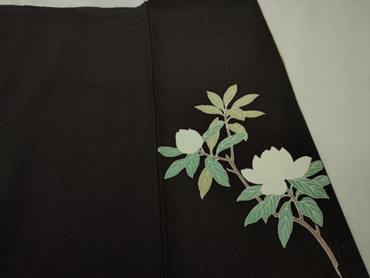 平和屋本店●極上　振袖　駒刺繍　四季花鳥丸文　濃い桑の実色地　暈し染め　金彩　逸品　DZAB6320kh6