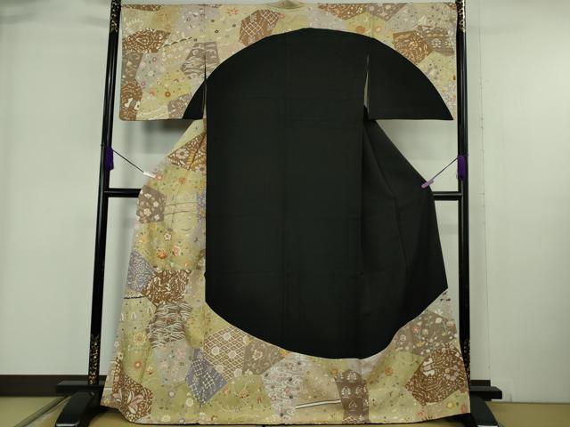 平和屋本店●極上　訪問着　駒刺繍　切嵌花文　黒地　金彩　逸品　DZAB6321kh6