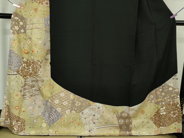 平和屋本店●極上　訪問着　駒刺繍　切嵌花文　黒地　金彩　逸品　DZAB6321kh6