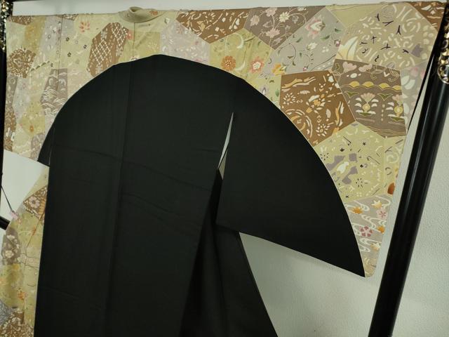 平和屋本店●極上　訪問着　駒刺繍　切嵌花文　黒地　金彩　逸品　DZAB6321kh6