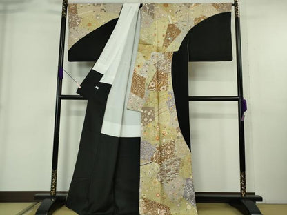 平和屋本店●極上　訪問着　駒刺繍　切嵌花文　黒地　金彩　逸品　DZAB6321kh6