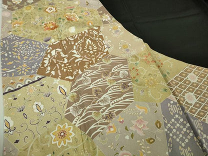 平和屋本店●極上　訪問着　駒刺繍　切嵌花文　黒地　金彩　逸品　DZAB6321kh6