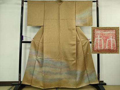 平和屋着物●極上　久保田一竹　幻の辻が花　訪問着　黄橡色地　暈し染め　金通し地　やまと誂製　逸品　未使用　DZAB6322kh6