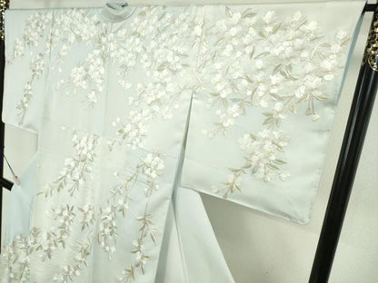 平和屋本店●極上　訪問着　総手刺繍　枝垂れ桜　藍白色地　暈し染め　金糸　逸品　未使用　DZAB6323kh6