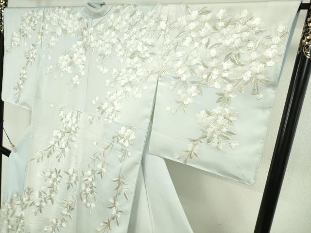 平和屋本店●極上　訪問着　総手刺繍　枝垂れ桜　藍白色地　暈し染め　金糸　逸品　未使用　DZAB6323kh6