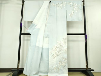 平和屋本店●極上　訪問着　総手刺繍　枝垂れ桜　藍白色地　暈し染め　金糸　逸品　未使用　DZAB6323kh6
